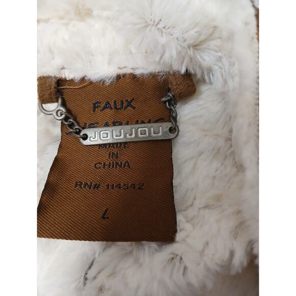 JouJou Faux Suede Shearling Waterfall Cardigan Jacket Size L Brown Boho Western - Picture 13 of 16